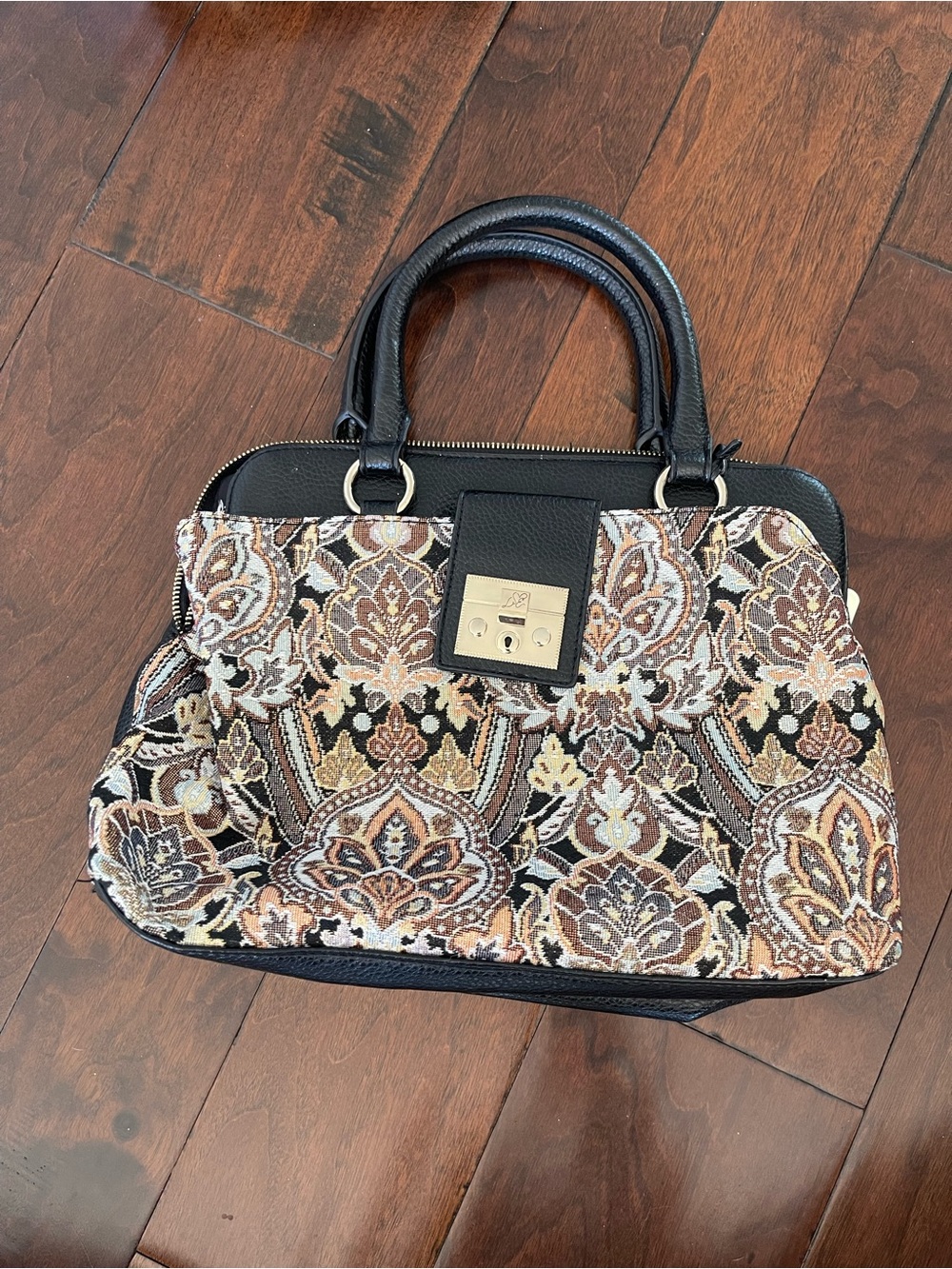 libby. edelman Black Tapestry Satchel with Multitone Pattern
